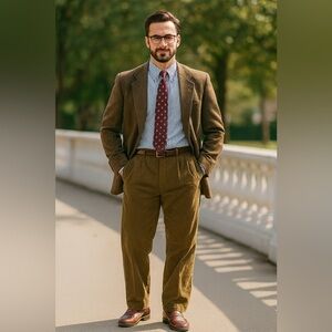 Vintage Lands’ End Corduroy Pants Mens 38 USA Made Pleated Front Brown Trousers